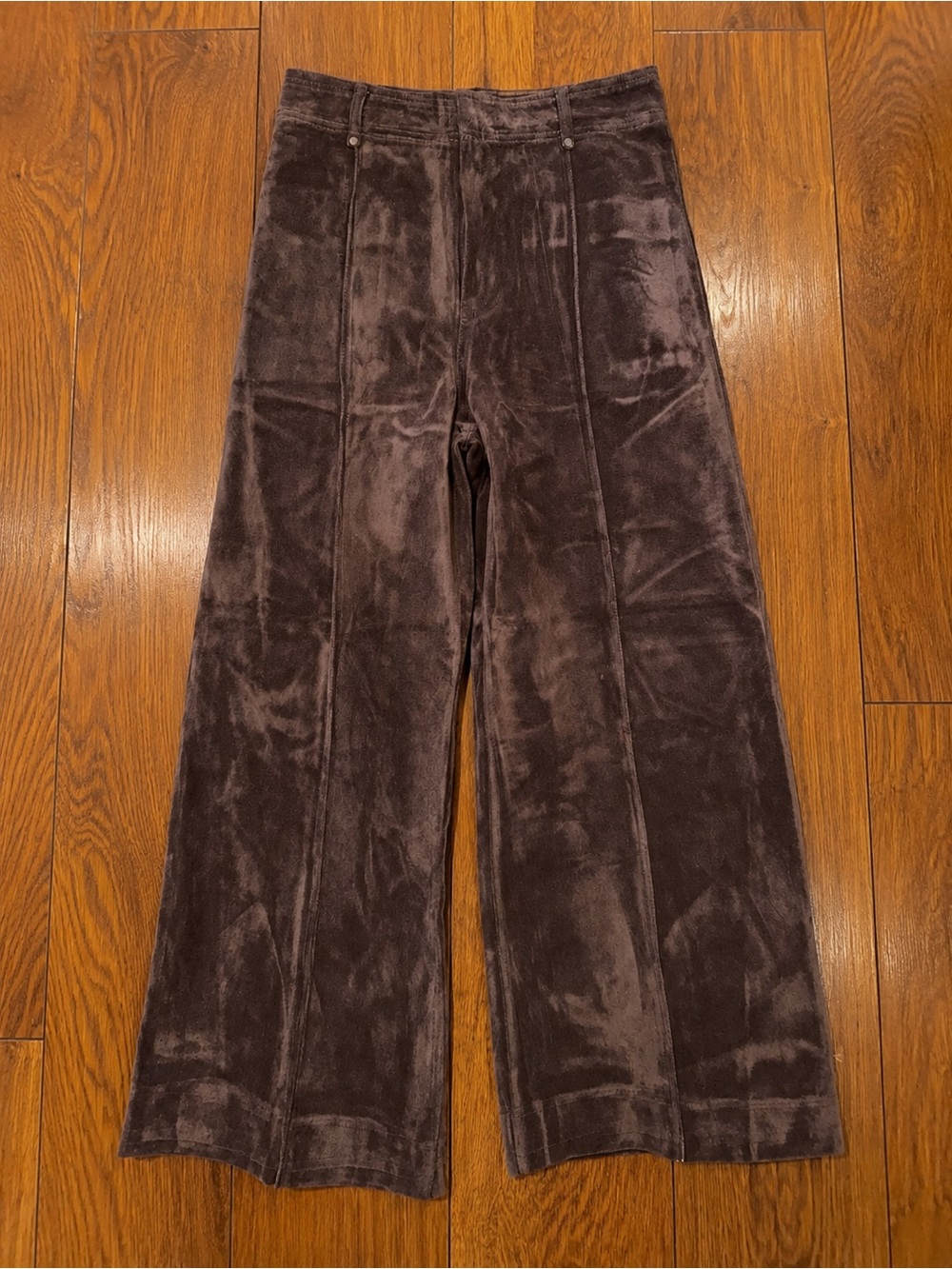 Zara Brown Flocked Denim Wide Leg Jeans High Rise Panel Seam Sz 8 NWOT